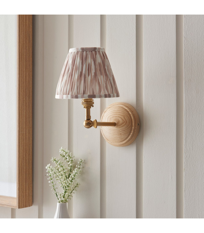 Wood Wing Ash Wood Wall Light with Neutral Print Fabric Ikat Shade 16cm B22-3