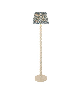 Higgledy Gloss Almond White Paint Floor Lamp with Marlin Blue Fabric Ripple Shade 35cm E27-1