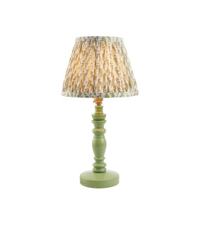 Bibury Satin Cotswold Green Paint Table Lamp with Herb Garden Green Fabric Leaf Shade 20cm B22-1