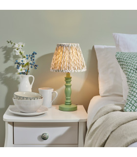 Bibury Satin Cotswold Green Paint Table Lamp with Herb Garden Green Fabric Leaf Shade 20cm B22-2