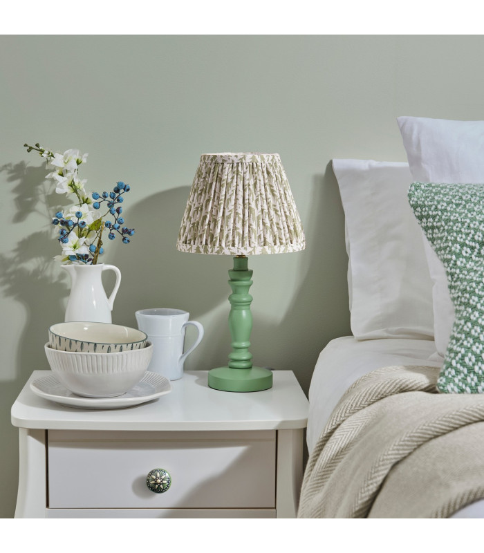 Bibury Satin Cotswold Green Paint Table Lamp with Herb Garden Green Fabric Leaf Shade 20cm B22-3