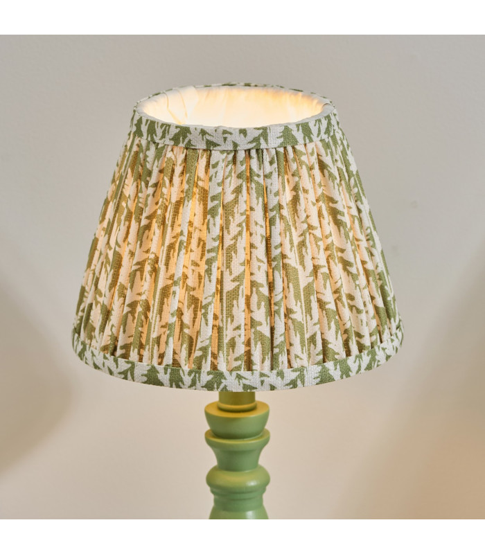 Bibury Satin Cotswold Green Paint Table Lamp with Herb Garden Green Fabric Leaf Shade 20cm B22-4