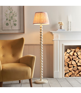 Higgledy Gloss Almond White Paint Floor Lamp with Coral Pink Fabric Ripple Shade 35cm E27-2