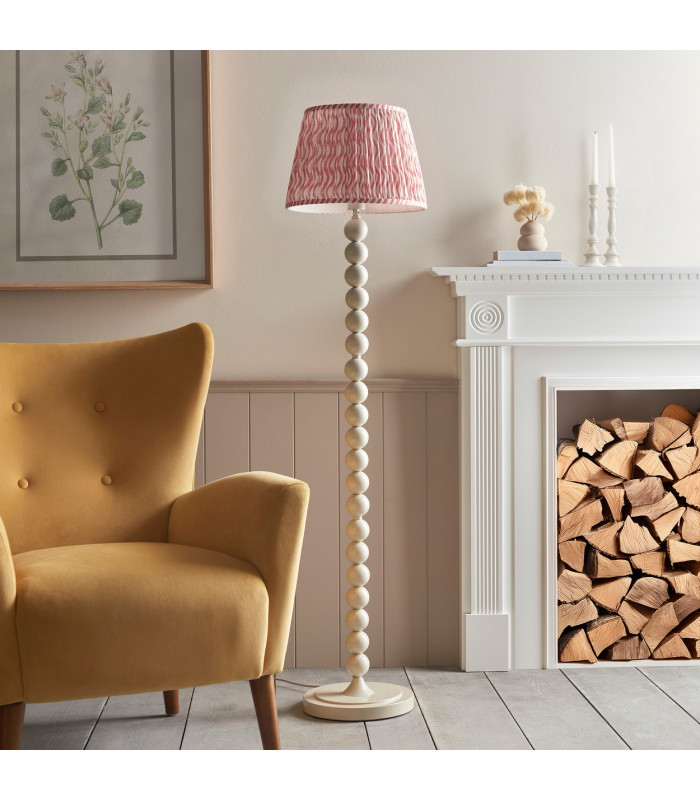 Higgledy Gloss Almond White Paint Floor Lamp with Coral Pink Fabric Ripple Shade 35cm E27-3