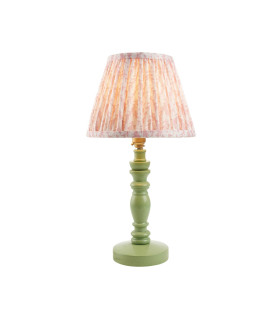 Bibury Satin Cotswold Green Paint Table Lamp with Peachy Keen Fabric Leaf Shade 20cm B22-1