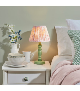 Bibury Satin Cotswold Green Paint Table Lamp with Peachy Keen Fabric Leaf Shade 20cm B22-2