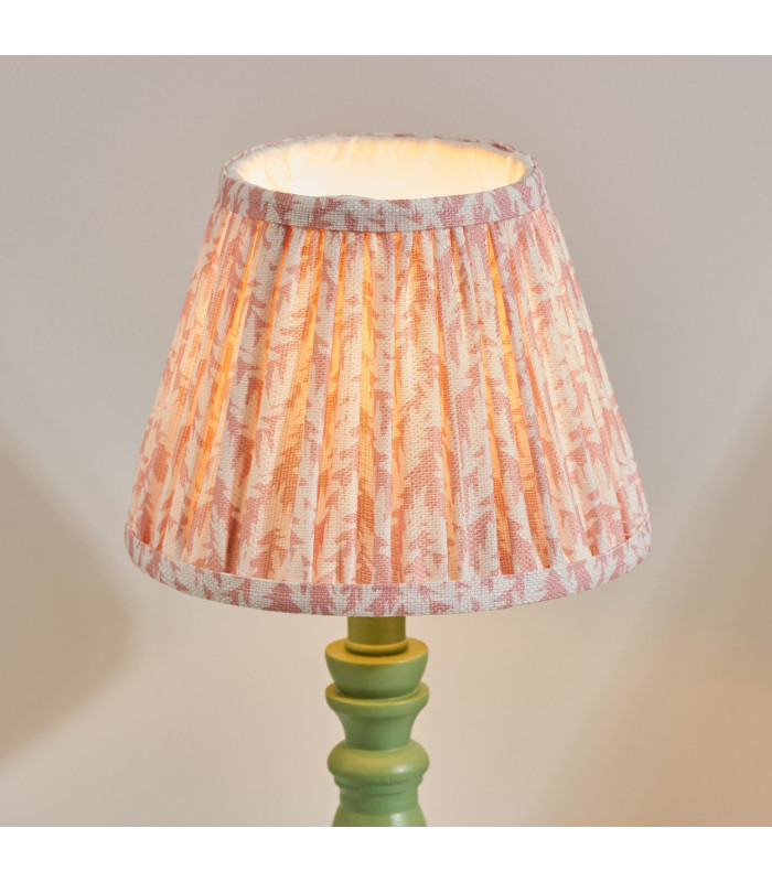 Bibury Satin Cotswold Green Paint Table Lamp with Peachy Keen Fabric Leaf Shade 20cm B22-4