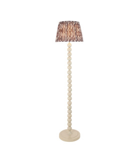 Higgledy Gloss Almond White Paint Floor Lamp with Pearl Grey Fabric Ikat Shade 35cm E27-1