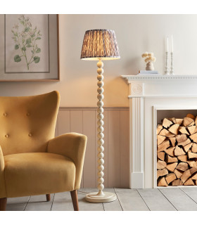 Higgledy Gloss Almond White Paint Floor Lamp with Pearl Grey Fabric Ikat Shade 35cm E27-2