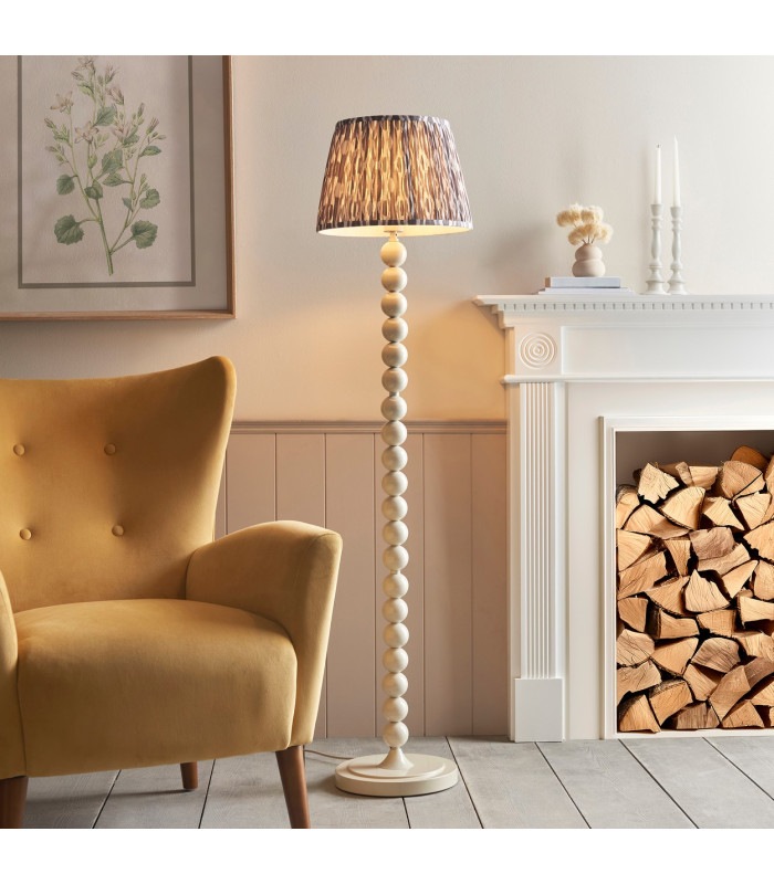 Higgledy Gloss Almond White Paint Floor Lamp with Pearl Grey Fabric Ikat Shade 35cm E27-2