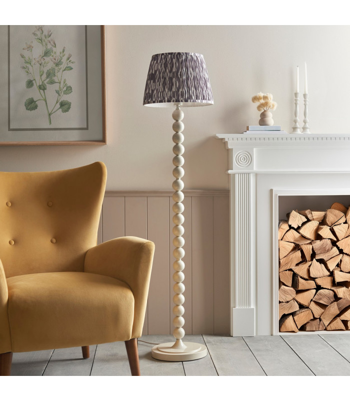 Higgledy Gloss Almond White Paint Floor Lamp with Pearl Grey Fabric Ikat Shade 35cm E27-3