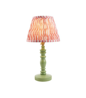 Bibury Satin Cotswold Green Paint Table Lamp with Coral Pink Fabric Ripple Shade 20cm B22-1