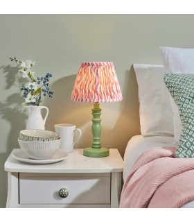 Bibury Satin Cotswold Green Paint Table Lamp with Coral Pink Fabric Ripple Shade 20cm B22-2