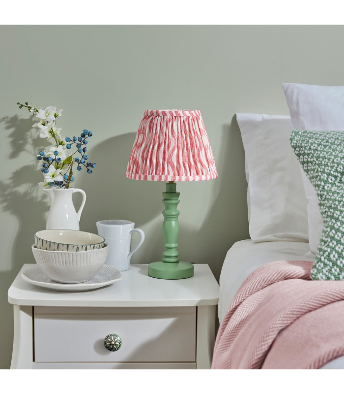 Bibury Satin Cotswold Green Paint Table Lamp with Coral Pink Fabric Ripple Shade 20cm B22-3