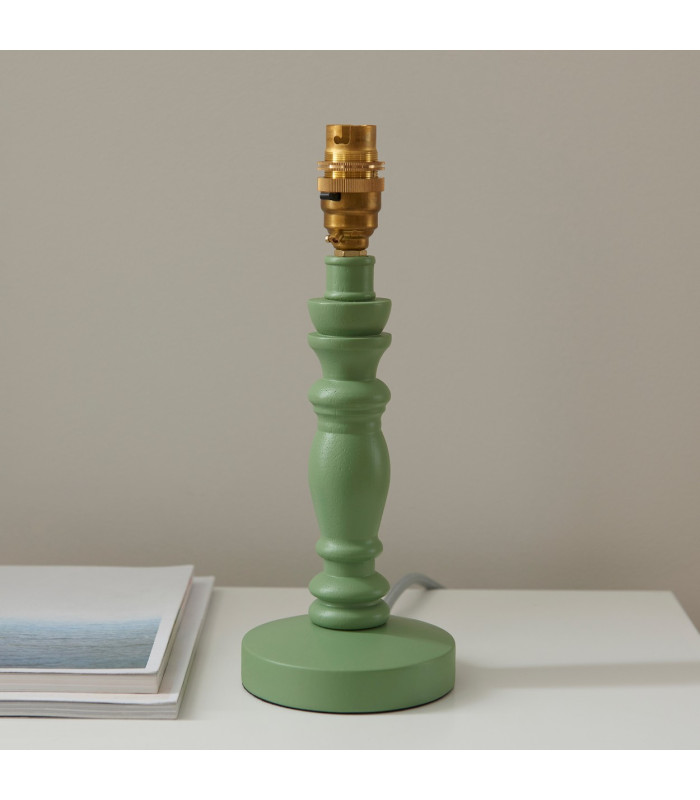 Bibury Satin Cotswold Green Paint Table Lamp with Coral Pink Fabric Ripple Shade 20cm B22-5