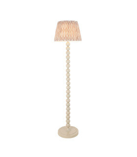 Higgledy Gloss Almond White Paint Floor Lamp with Neutral Print Fabric Ikat Shade 35cm E27-1