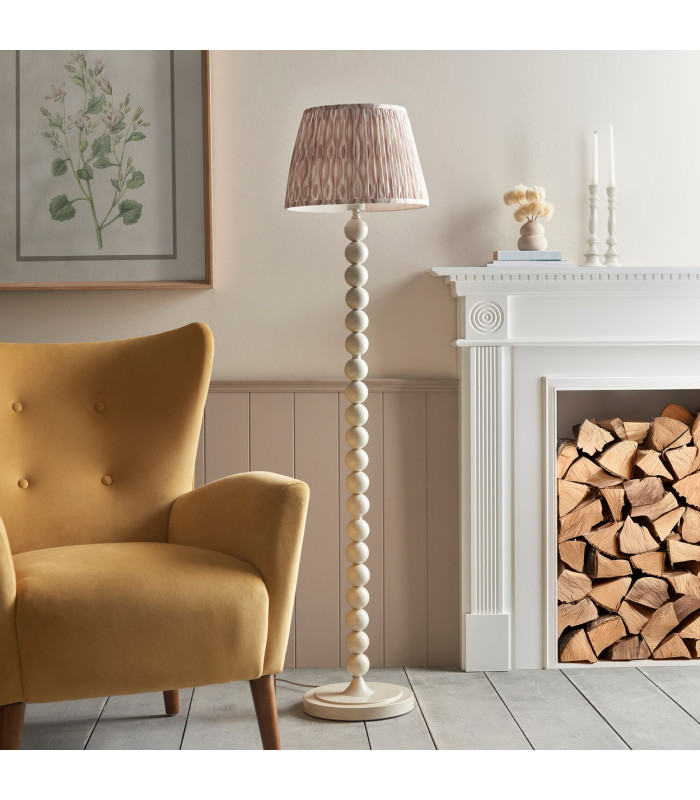 Higgledy Gloss Almond White Paint Floor Lamp with Neutral Print Fabric Ikat Shade 35cm E27-3