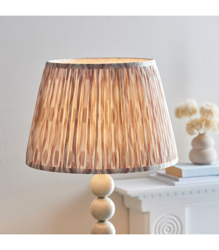 Higgledy Gloss Almond White Paint Floor Lamp with Neutral Print Fabric Ikat Shade 35cm E27-4