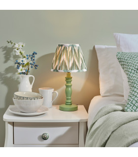 Bibury Satin Cotswold Green Paint Table Lamp with Cotswold Green Fabric Zigzag Shade 20cm B22-2