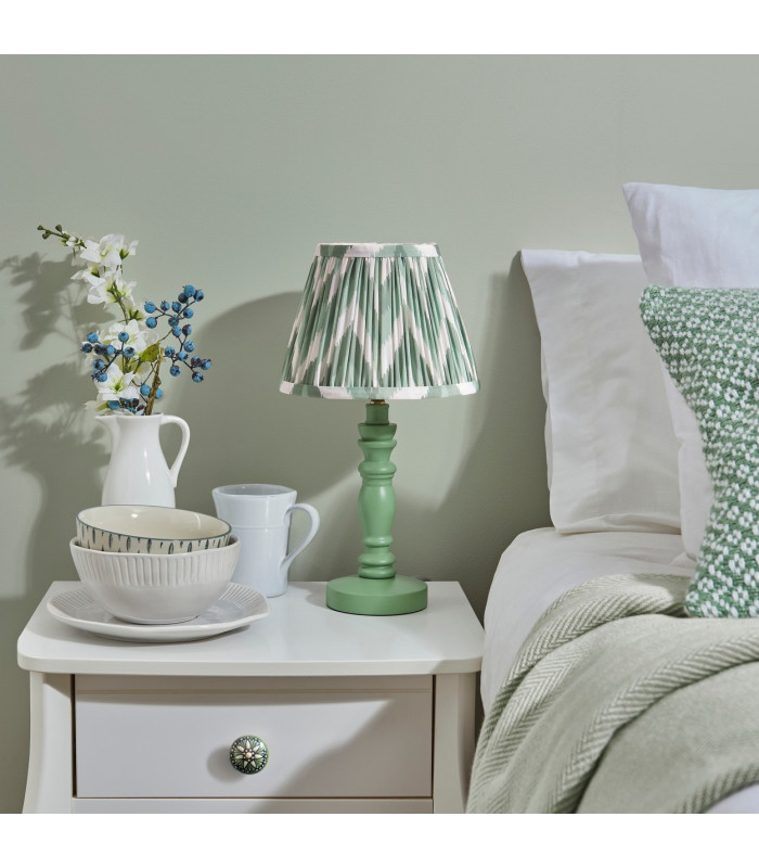 Bibury Satin Cotswold Green Paint Table Lamp with Cotswold Green Fabric Zigzag Shade 20cm B22-3