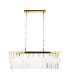 Conaston Bar Pendant Ceiling Light Brushed Aged Brass Plate & Clear Cut Glass 4x E14-1