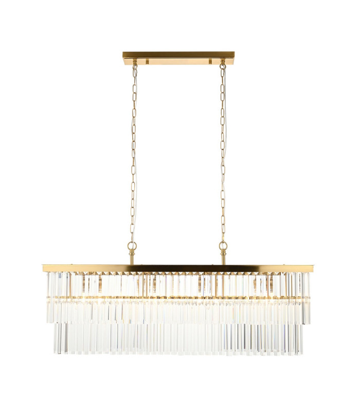 Conaston Bar Pendant Ceiling Light Brushed Aged Brass Plate & Clear Cut Glass 4x E14-1