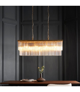 Conaston Bar Pendant Ceiling Light Brushed Aged Brass Plate & Clear Cut Glass 4x E14-2