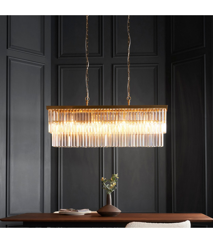 Conaston Bar Pendant Ceiling Light Brushed Aged Brass Plate & Clear Cut Glass 4x E14-2