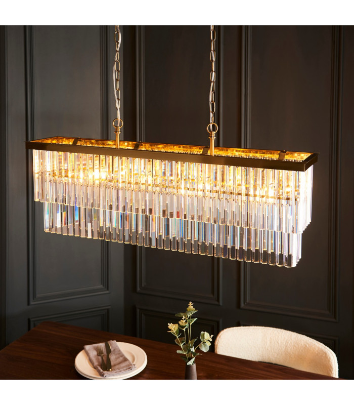 Conaston Bar Pendant Ceiling Light Brushed Aged Brass Plate & Clear Cut Glass 4x E14-3