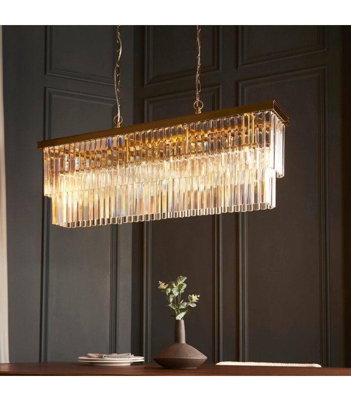 Conaston Bar Pendant Ceiling Light Brushed Aged Brass Plate & Clear Cut Glass 4x E14-4