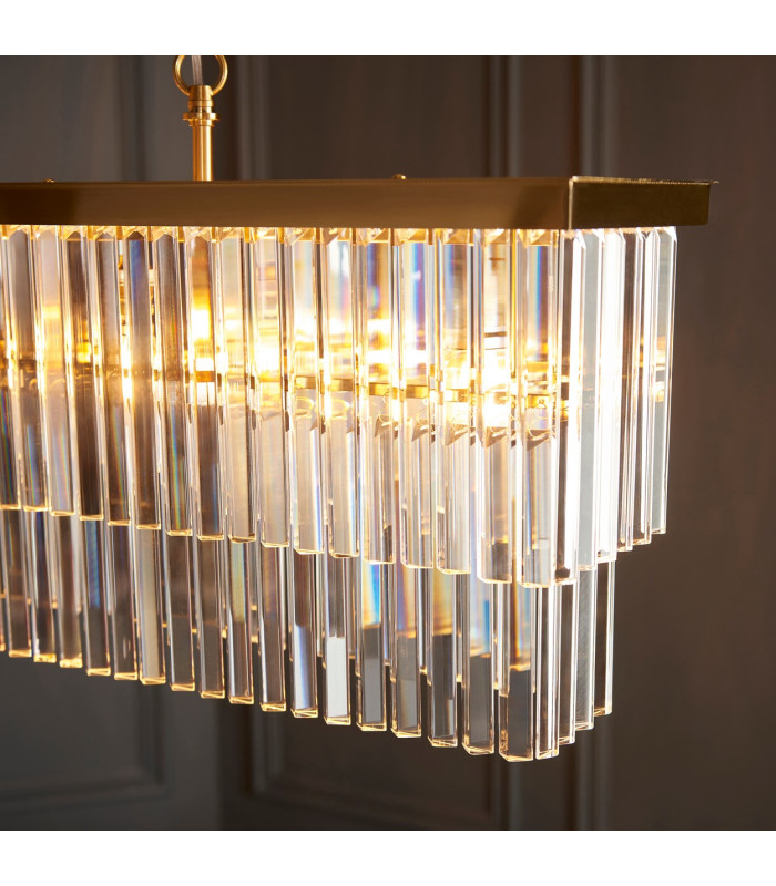 Conaston Bar Pendant Ceiling Light Brushed Aged Brass Plate & Clear Cut Glass 4x E14-5