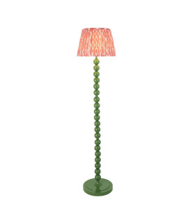 Higgledy Gloss Cotswold Green Paint Floor Lamp with Coral Pink Fabric Ikat Shade 35cm E27-1
