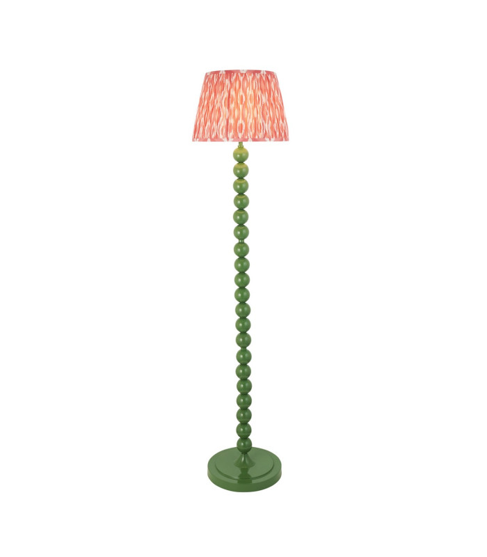 Higgledy Gloss Cotswold Green Paint Floor Lamp with Coral Pink Fabric Ikat Shade 35cm E27-1