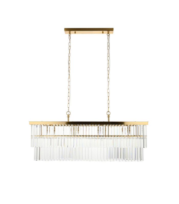 Conaston Bar Pendant Ceiling Light Brushed Aged Brass Plate & Clear Cut Glass 4x E14-8