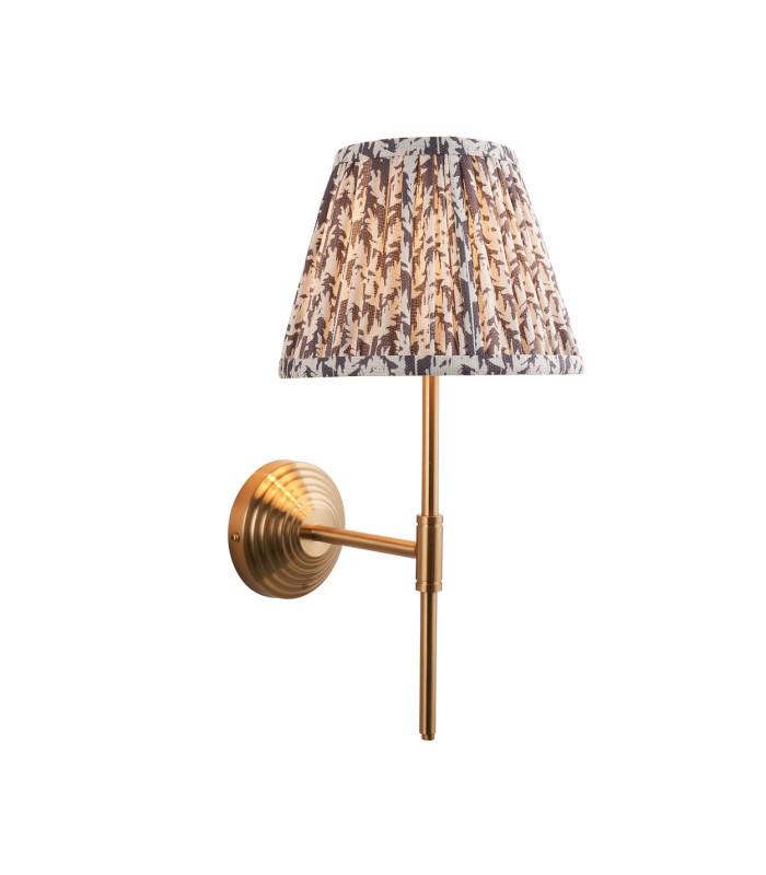 Obelisk T Bar Brushed Aged Brass Plate Wall Light with Pearl Grey Fabric Leaf Shade 20cm B22-1