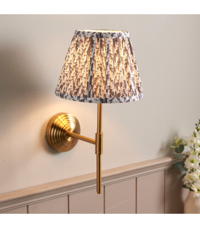 Obelisk T Bar Brushed Aged Brass Plate Wall Light with Pearl Grey Fabric Leaf Shade 20cm B22-2
