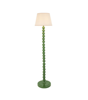 Higgledy Gloss Cotswold Green Paint Floor Lamp with Vintage White Fabric Ivy Shade 35cm E27-1