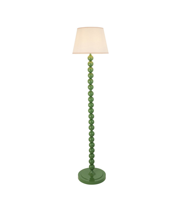 Higgledy Gloss Cotswold Green Paint Floor Lamp with Vintage White Fabric Ivy Shade 35cm E27-1