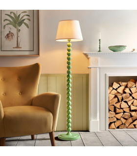 Higgledy Gloss Cotswold Green Paint Floor Lamp with Vintage White Fabric Ivy Shade 35cm E27-2