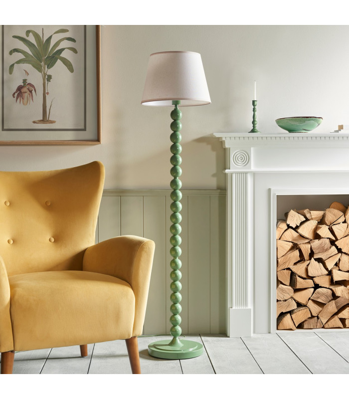 Higgledy Gloss Cotswold Green Paint Floor Lamp with Vintage White Fabric Ivy Shade 35cm E27-3