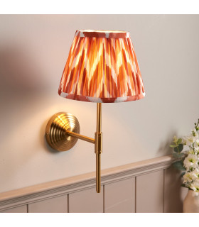 Obelisk T Bar Brushed Aged Brass Plate Wall Light with Apricot Orange Fabric Zigzag Shade 20cm B22-2