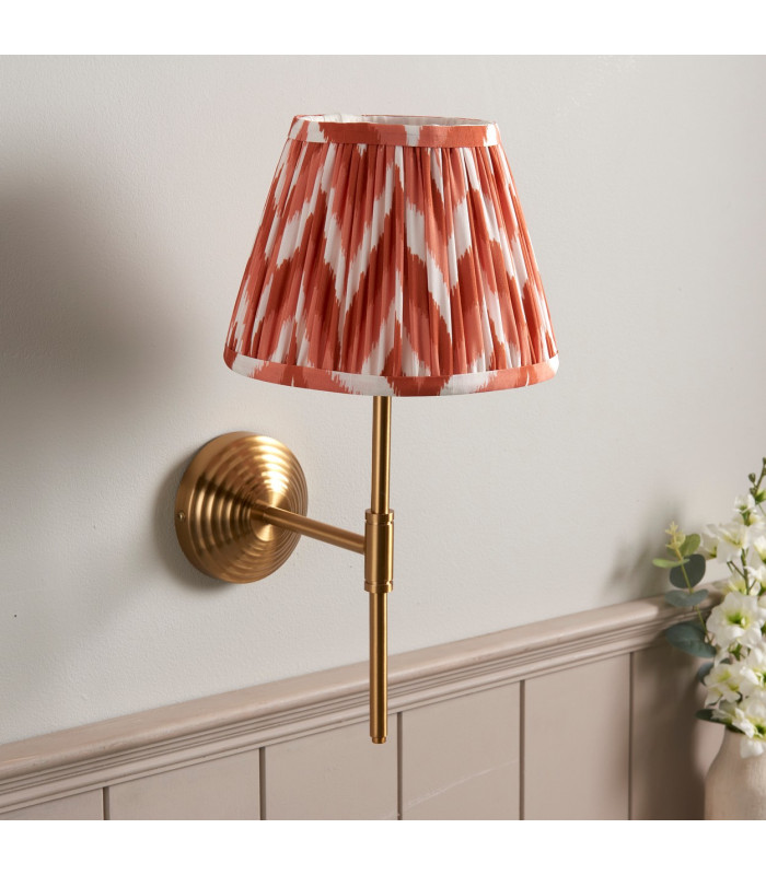 Obelisk T Bar Brushed Aged Brass Plate Wall Light with Apricot Orange Fabric Zigzag Shade 20cm B22-3