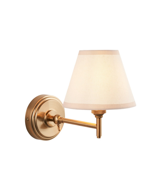 Step Fold Brushed Aged Brass Plate Wall Light with Vintage White Fabric Ivy Shade 16cm B22-1
