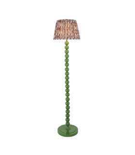 Higgledy Gloss Cotswold Green Paint Floor Lamp with Pearl Grey Fabric Ikat Shade 35cm E27-1