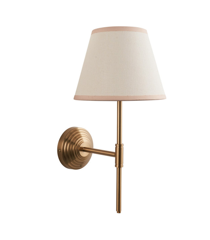 Obelisk T Bar Brushed Aged Brass Plate Wall Light with Vintage White Fabric Ivy Shade 20cm B22-9