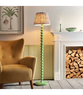 Higgledy Gloss Cotswold Green Paint Floor Lamp with Pearl Grey Fabric Ikat Shade 35cm E27-2