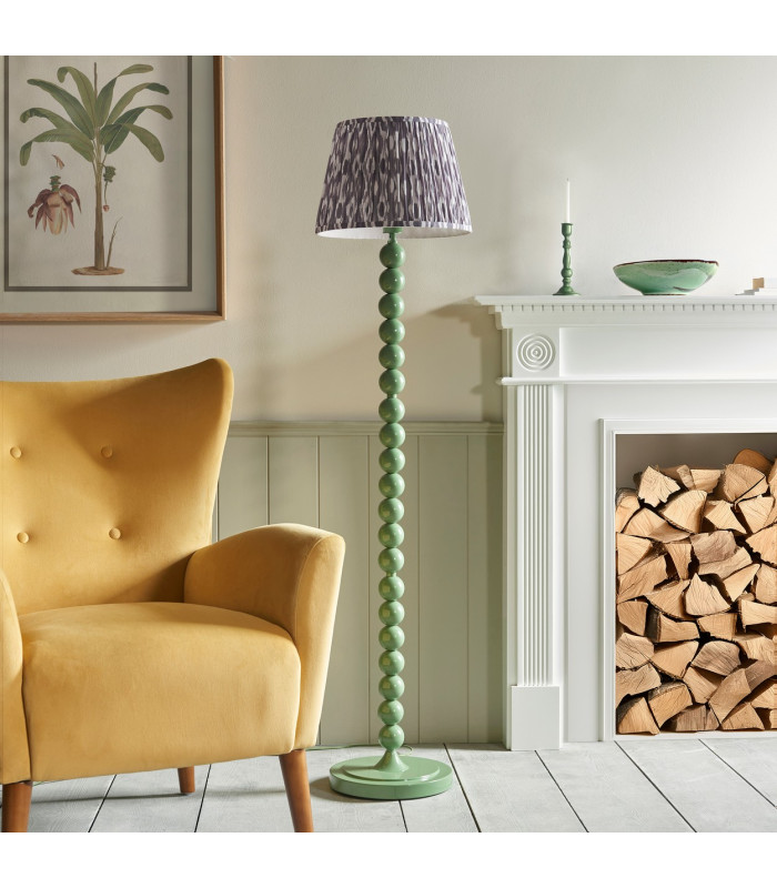 Higgledy Gloss Cotswold Green Paint Floor Lamp with Pearl Grey Fabric Ikat Shade 35cm E27-3