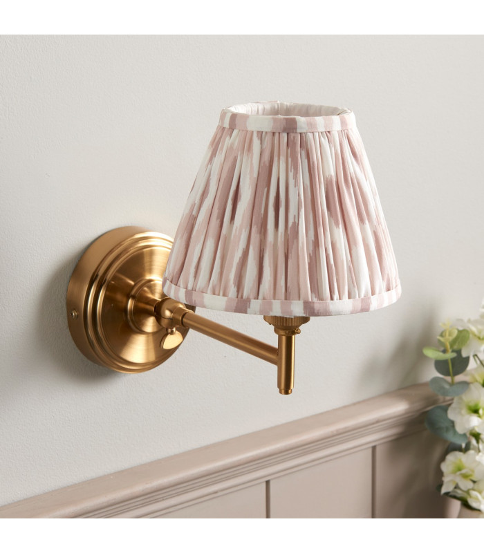 Step Fold Brushed Aged Brass Plate Wall Light with Neutral Print Fabric Ikat Shade 16cm B22-3