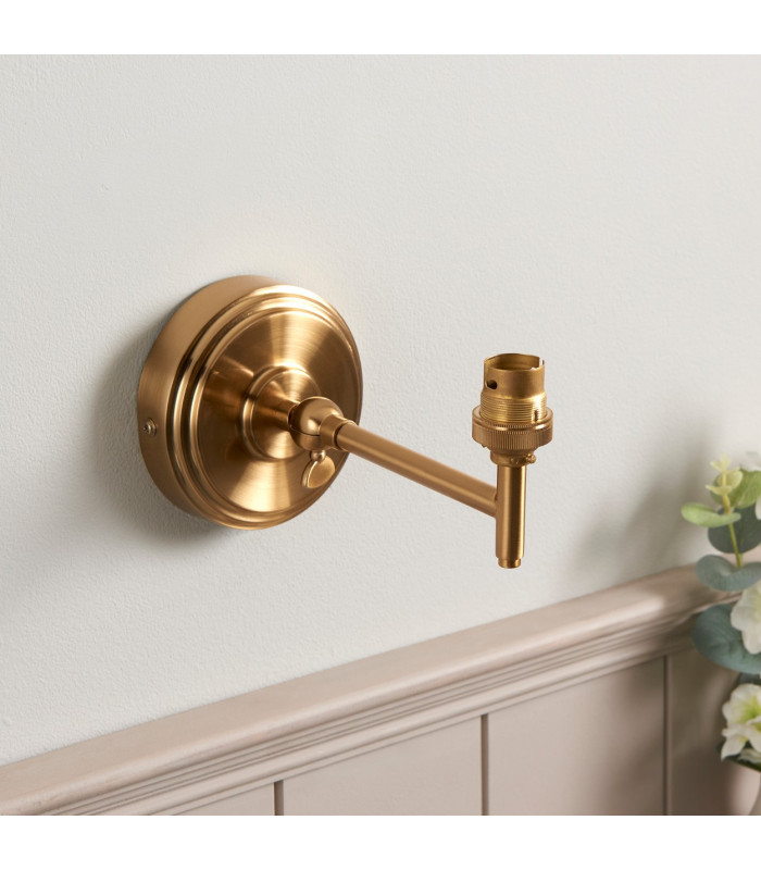 Step Fold Brushed Aged Brass Plate Wall Light with Neutral Print Fabric Ikat Shade 16cm B22-4