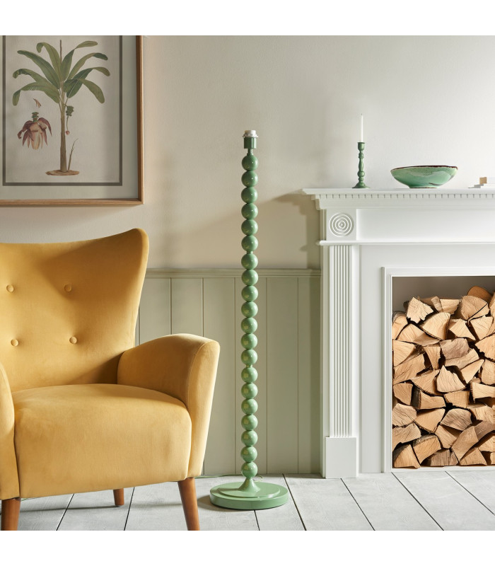 Higgledy Gloss Cotswold Green Paint Floor Lamp with Pearl Grey Fabric Ikat Shade 35cm E27-5